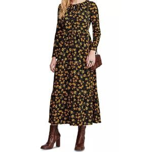 Free People tiers of joy midi black/yellow floral dress boho
